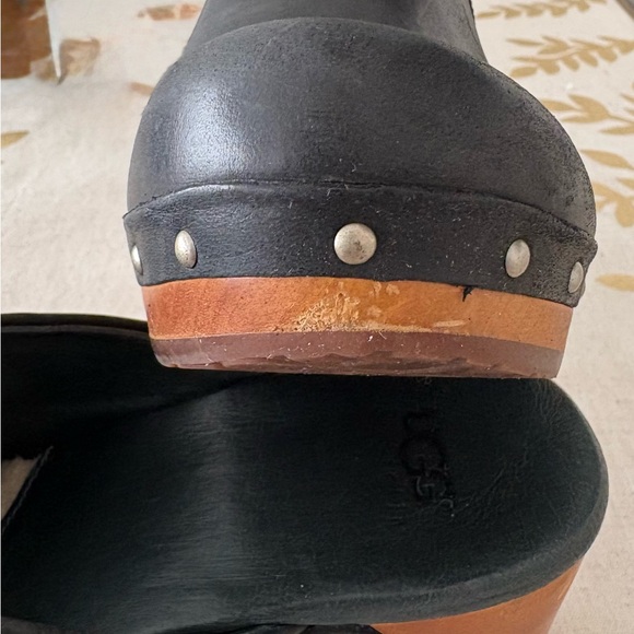 UGG Black Leather Mules with Wooden Sole - Picture 7 of 8